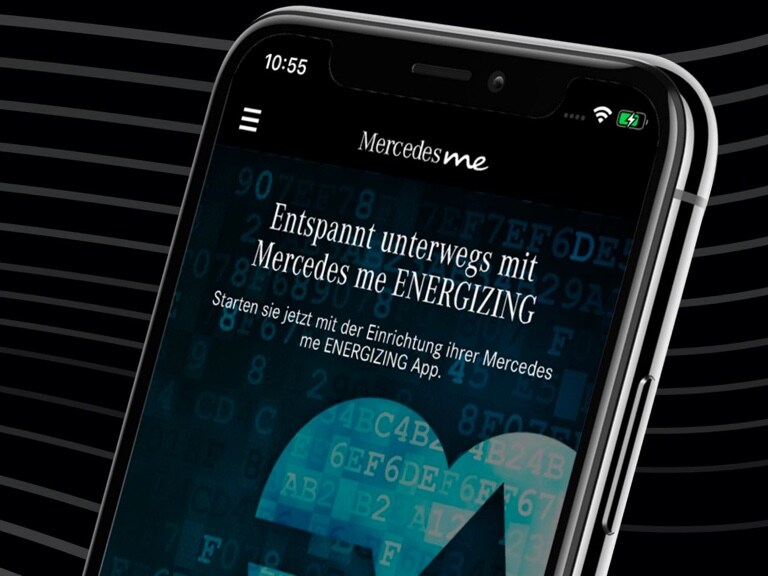 Mercedes-Benz ENERGIZING app | Appar | Mercedes-Benz digitala tjänster Mercedes-Benz ENERGIZING appen är öppnad på en smartphone