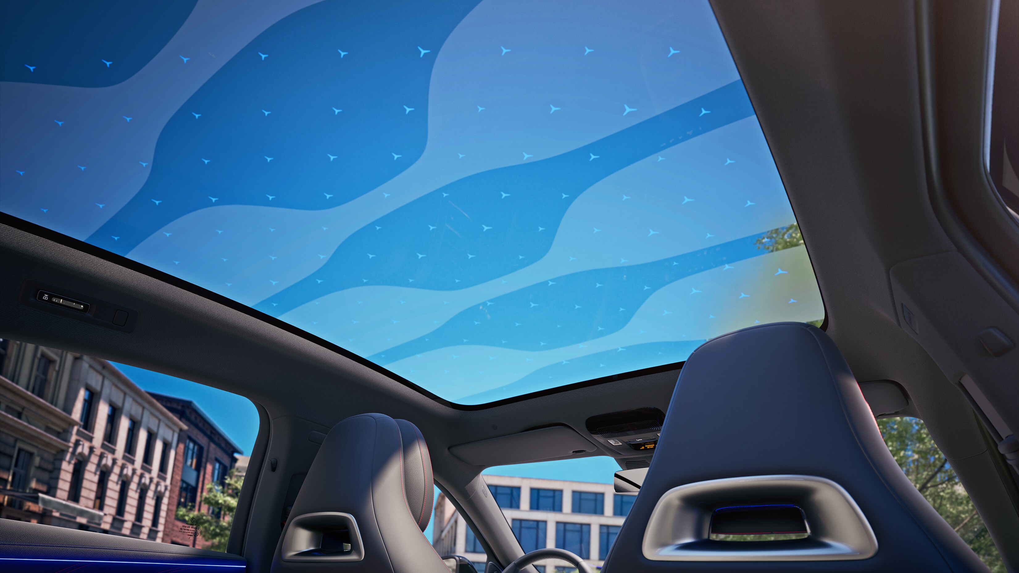 Nya helelektriska C-Klass | Mercedes-Benz Panoramataket SKY CONTROL i den nya elektriska C-Klass