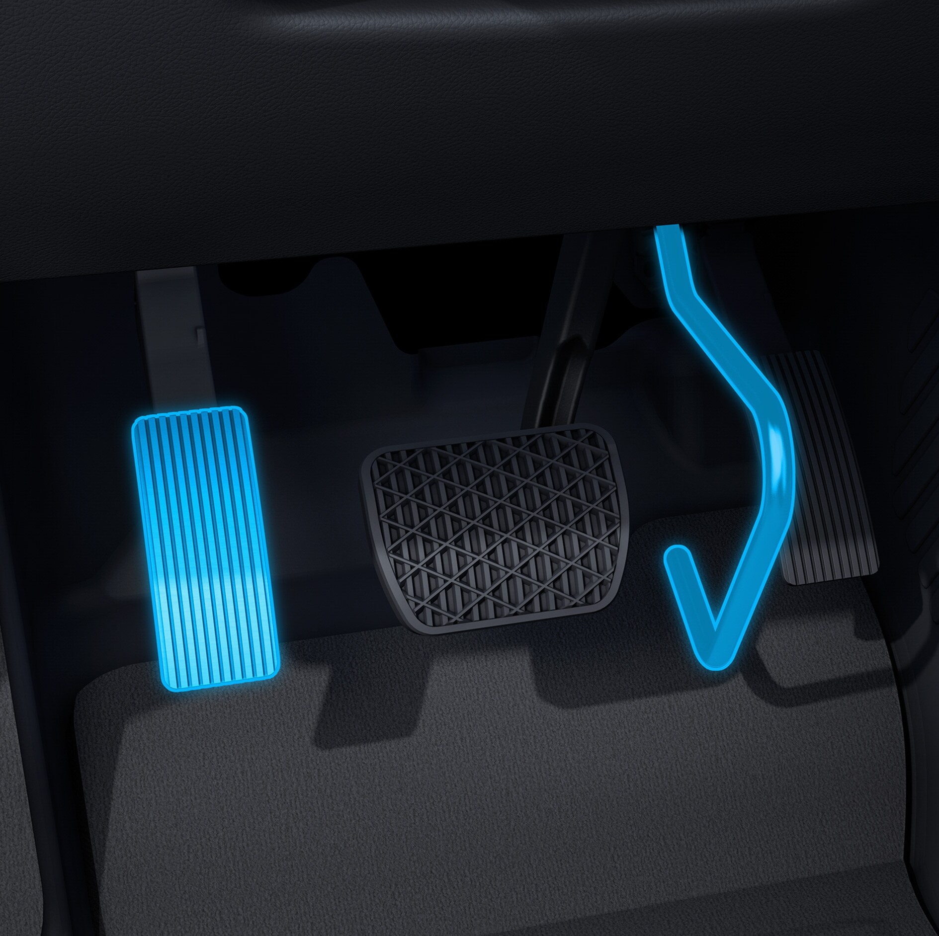 Pedalförflyttning (elektronisk) | Körhjälpmedel | Mercedes-Benz En detaljerad bild av pedalförflyttningen (elektronisk) i en funktionshinderanpassad bil.