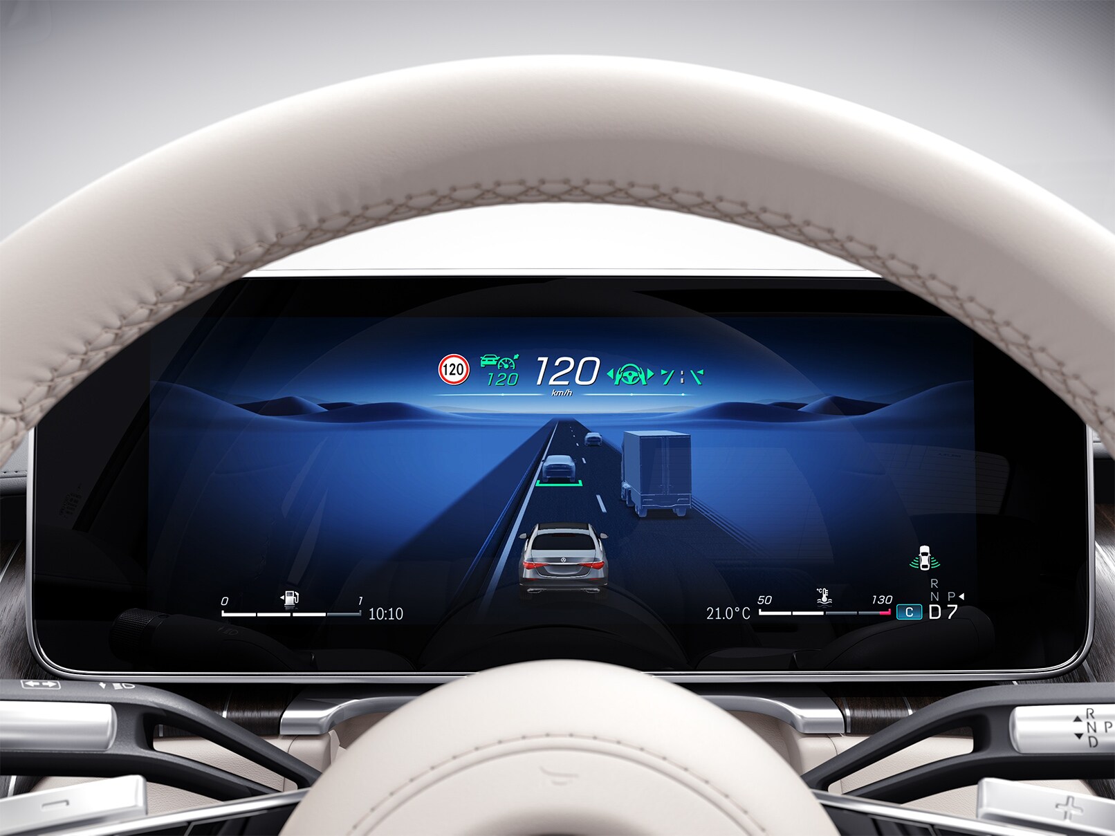 Förarlös bilkörning | Mercedes-Benz Förardisplayen i en Mercedes-Benz.