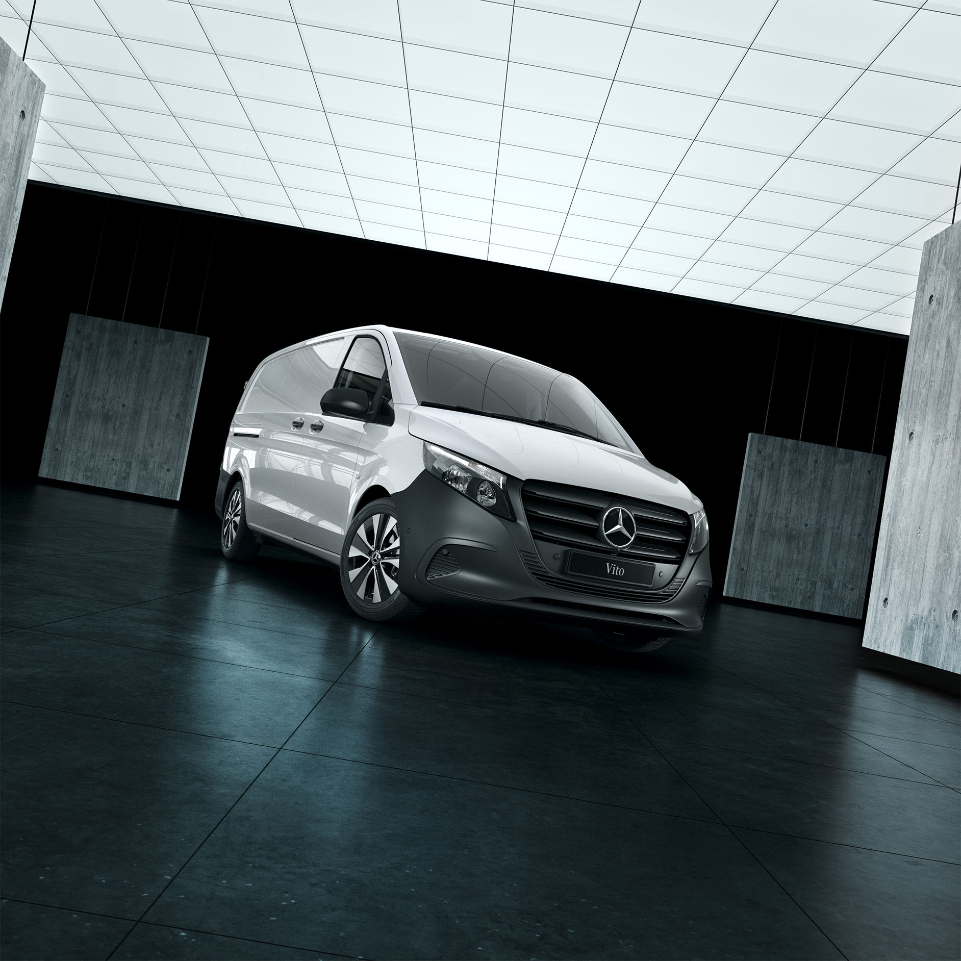 Hantverkarbil | Arbetsbilar | Mercedes-Benz Transportbilar Vit Vito Skåpbil sedd snett framifrån